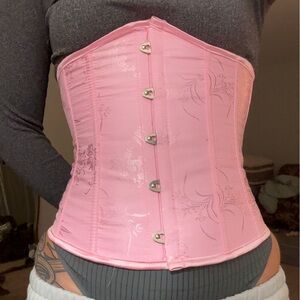 Pink jacquard lace up corset
